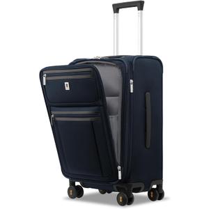 LEVEL8 Carry On Luggage Airline Approved with Compartment, Softside Expandable Rolling Suitcase with Spinner Wheels, Blue, Carry-On 20-Inch