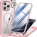 Miracase Magnetic for iPhone 15 Pro Max Case 6.7'' [Compatible with Magsafe] Full-Body Military Drop Proof for iPhone 15 ProMax Case with Built-in 9H Tempered Glass Screen Protector,Pink