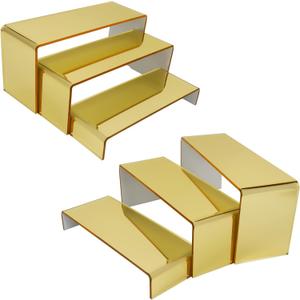 CRAFTIFANO Acrylic Display Risers 2 Sets 3 Tier Cupcake Stand for Dessert Jewelry Pop Figures Shelves Retail Shoe Showcase (Gold)
