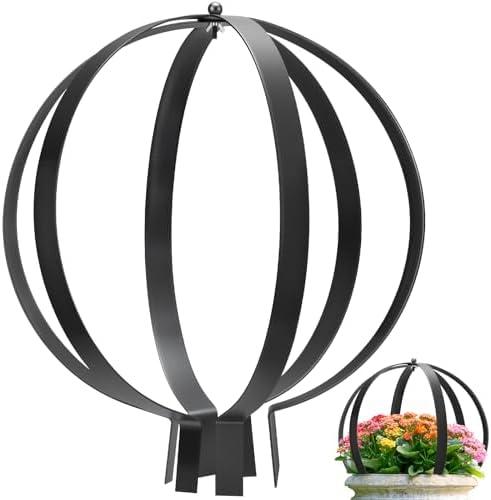Heavy Duty Metal Garden Obelisk Trellis for Climbing Plants, Sturdy 27" x 23" Large Round Circle Trellis Potted Plant Spheres for Outdoor Indoor Flower Decor, Patio Doorway Urn Filler (Modern Black)