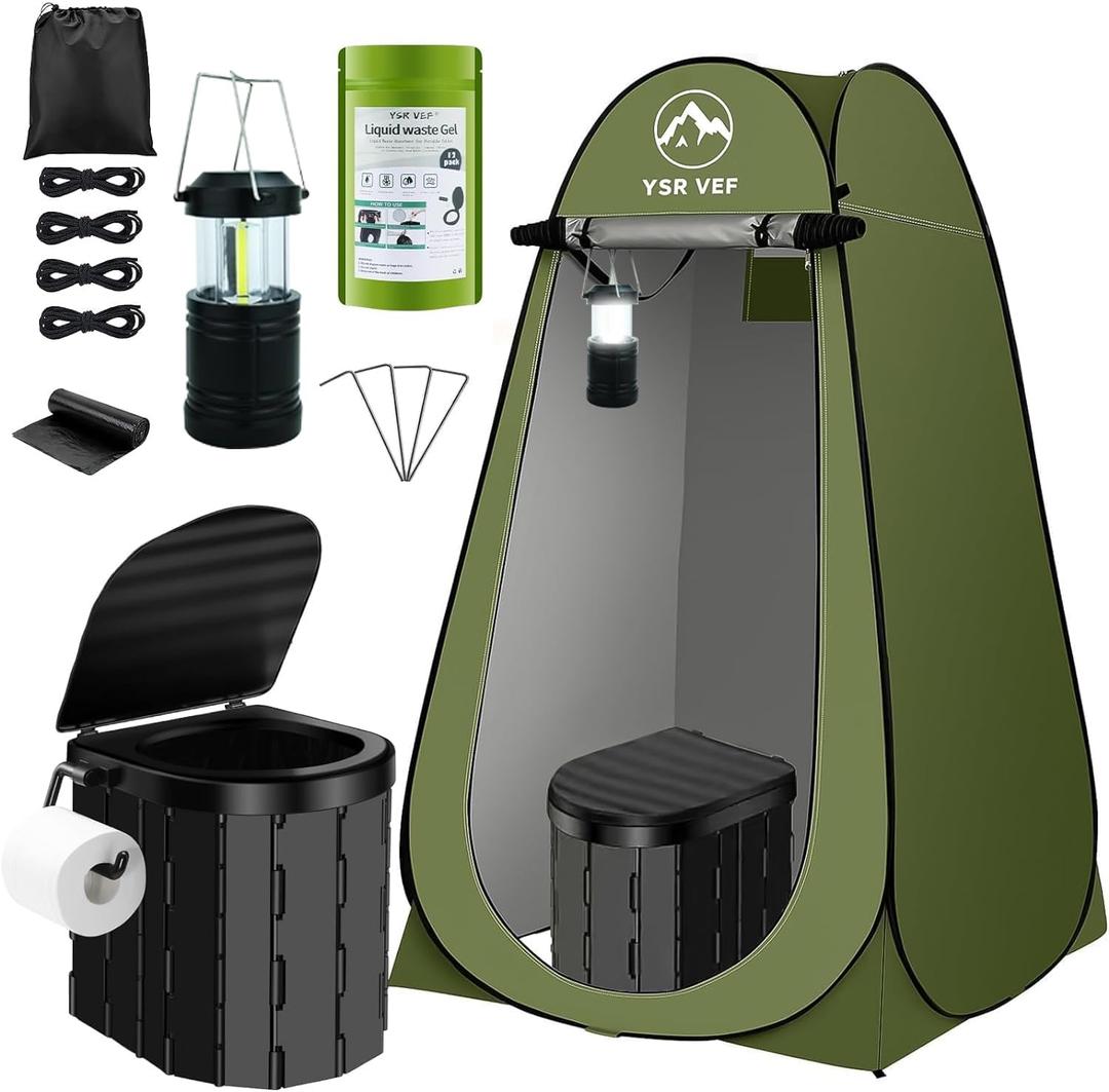 Portable Toilet Kit, Camping Toilet with Pop-Up Privacy Tent and Poo Gel Toilet Bags, Washable Portable Outdoor Showers Changing Rooms