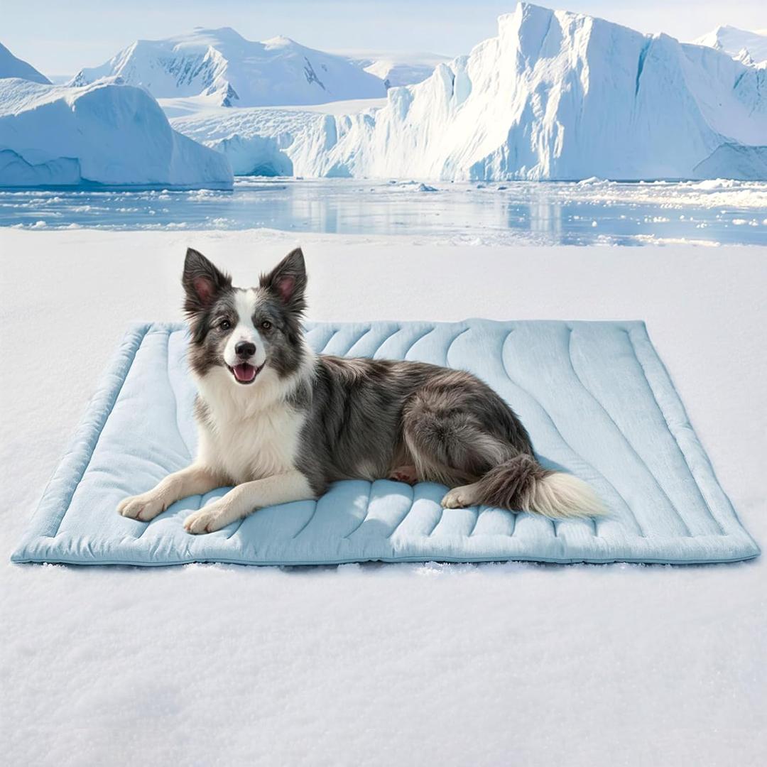 BECEMURU Dog Cooling Mat, Q-MAX0.46 Thickened Breathable Cold Pad for Summer Active Dog, 48"x28" Portable Washable Kennel Crate Pet Bed, Rapid Cooling Durable Non-Gel Blue