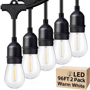 Lakumu Outdoor String Lights 96FT(482), Commercial Grade Heavy Duty Patio Light with Dimmable S14 Shatterproof LED Bulbs, Linkable Waterproof Bistro Lights for Outside Deck Backyard Cafe Market (Black-2700K)