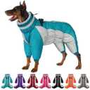 SUNFURA Full Body Dog Coat - Warm Fleece Jacket for Medium Dogs, Turtleneck Winter Coats with Harness, Reflective Dog Snowsuit Windproof Puffer Jackets with Legs for Boston Terrier, Turquoise M