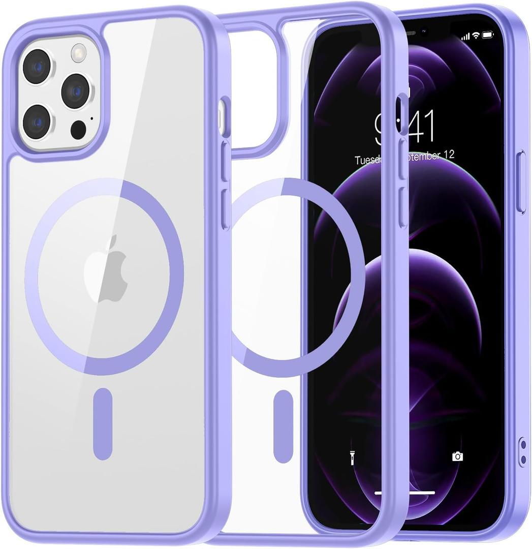 SUPFINE Magnetic for iPhone 12 Pro Max case, [Compatible with MagSafe][Clear Hard Back with Soft TPU Bumper][12FT Military Grade Drop Protection] Shockproof Phone Case,Clear Purple