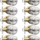 AEEKEL 10 Pack Privacy Door Knob, Brushed Nickel Door Knobs Interior Keyless Door Locks for Bedrooms, Bathroom Door Knob for Left/Right Handle Doors