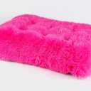 Liveinu Long Plush Calming Pet Bed Cuddler Pet Bed for Dogs and Cats Fluffy Faux Fur Dog Bed with Anti Slip Bottom Machine Washable Pet Sleep Bed Crate Mat Hot Pink M (25"x19"x4")