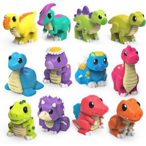 Tub Works Dinosaur Mold Free Bath Toys, 12 Pack | Sealed, No Hole Bath Toys Design Keeps Moisture Out | Soft, Squeezable & Float on Water | Easy-Grip Baby & Toddler Bath Toy Set | Baby Pool Toys