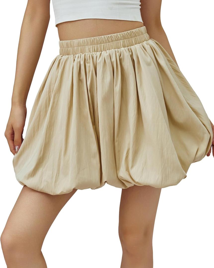 Women's Bubble Skirt White Black Puffy Skort Balloon y2k Going Out One Size Cute Aesthetic Short (Beige)