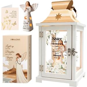 Homazing Memorial Gift for Loss of Sister Memorial Lantern Sympathy Remembrance Bereavement Gifts for Loss of Sister with Angel Figurine