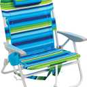 RIO beach Big Boy Folding 13 Inch High Seat Backpack Beach or Camping Chair, Aluminum, Green/Blue Stripe