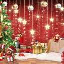 Red Christmas Backdrop Xmas Tree Shining Stars Gold Ball Santa Claus Photo Background Holiday Family Christmas New Year Birthday Party Decoration 7x5FT