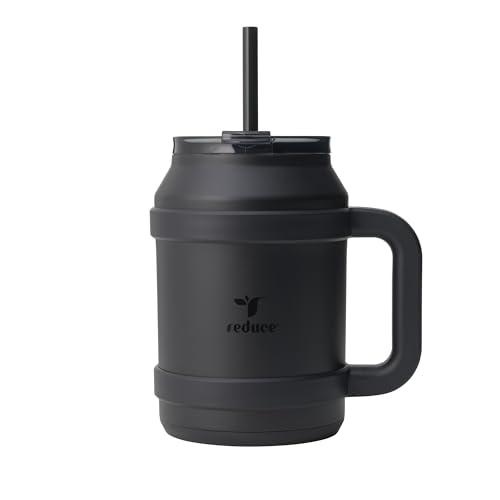 REDUCE Reusable 50 oz Cold1 Water Tumbler – Ergonomic Handle – Double-Wall Insulation – Sturdy Desktop/Tabletop Mug with Lid and Straw – BPA-Free – Stainless Steel for Gym, Home, or Office– Phantom