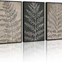 KUVIOKE Vintage Botanical Framed Wall Art Bohemian Tan Plant Leaf Wall Decor Nature Fern Plant Silhouette Wall Painting Home Decor 16x24in (Black Framed)