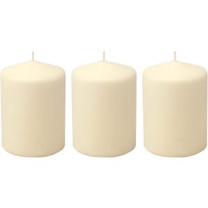 Stonebriar 3 Pack Tall 3 x 4 Inch 35 Hour Long Burning Unscented Ivory Wax Pillar Candles