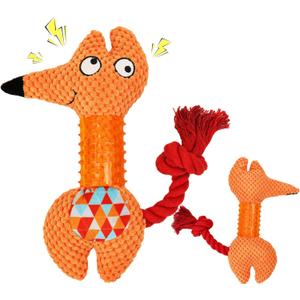 GLURUITE Dog Plush Toy Puppy Teething Squeaky Interactive Chewing Toy with Rope for Small, Medium Dogs