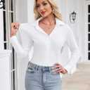 siliteelon Button Down Shirts for Women Stretch Long Sleeve Fitted Business Casual Collar Tops Work Wrinkle Free (S, White)