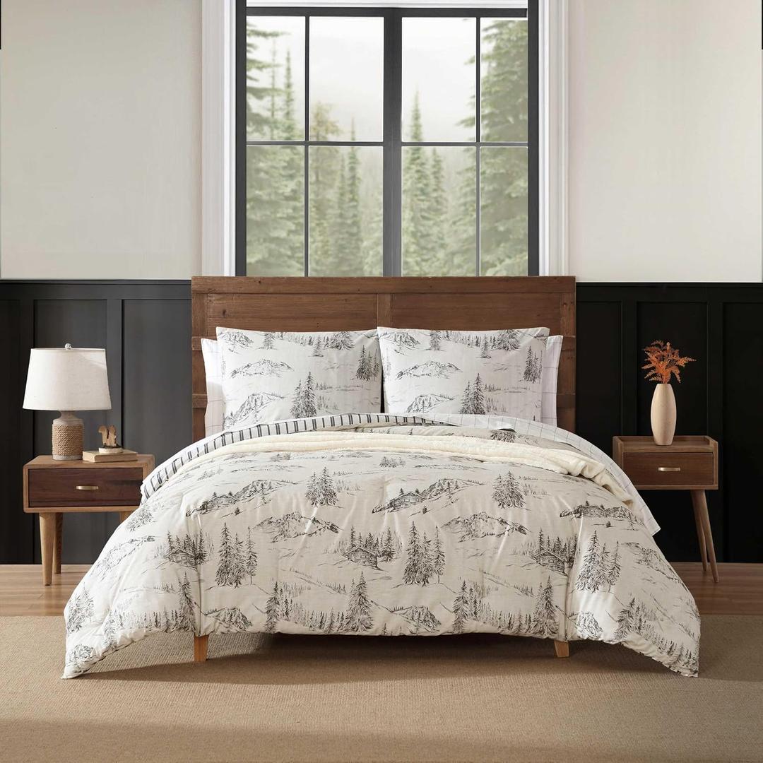 Eddie Bauer - King Comforter Set, Reversible Bedding with Matching Sham(s), Super Soft and Cozy Home Decor (Rocky Mountain Cabin Grey, King)