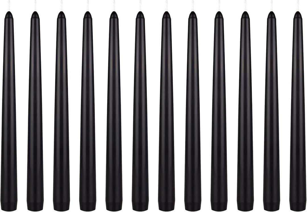 Mega Candles 12 pcs Unscented Black Taper Candles, Hand Poured Wax Candle 10 Inch x 7/8 Inch, Home Dcor, Wedding Receptions, Centerpieces, Occasions, Romantic Dinners, Prayer, Candle Holders