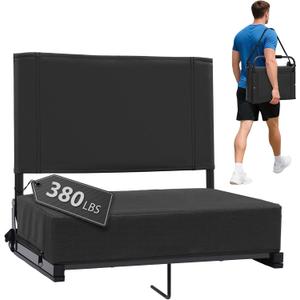 Stadium Seats with Back Support - Padded Portable Bleacher Seat with Handle Shoulder Strap - 18.4in Wide Bleacher Chair with Back and Cushion for Sports & Outdoor Events Black