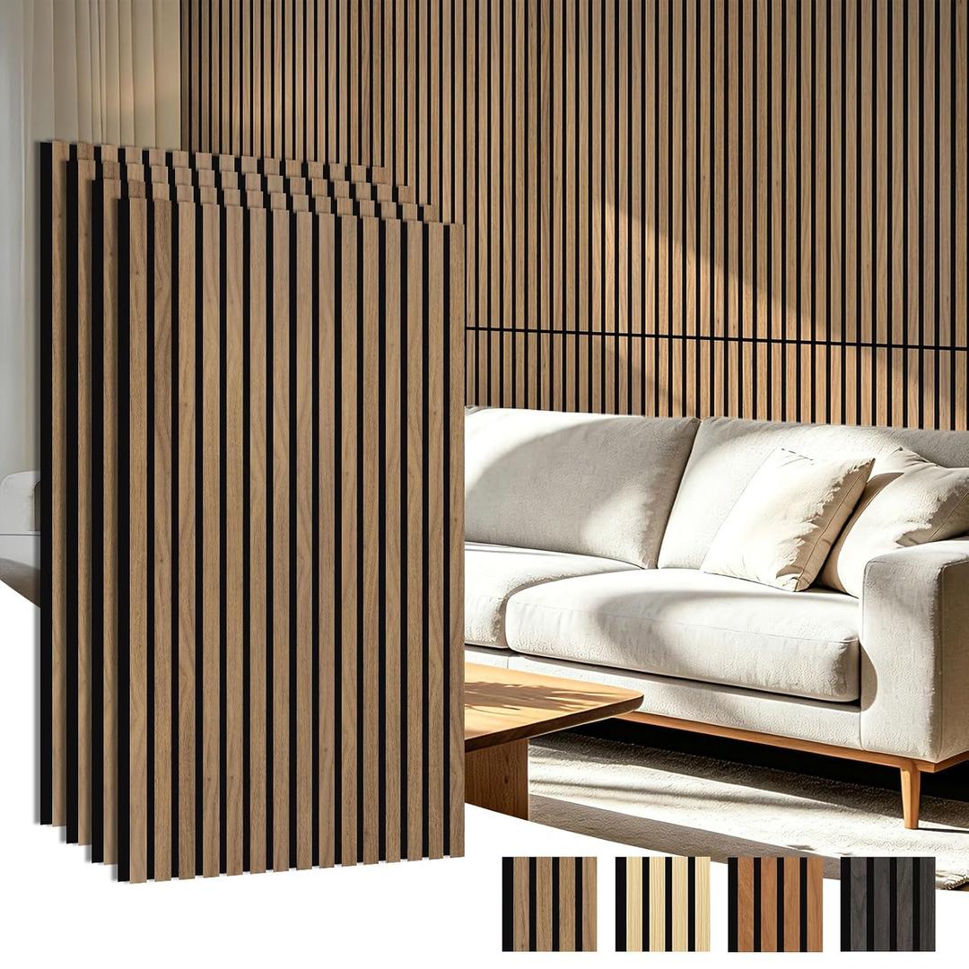 Art3d 4-Pack 47x23.6 Inch Acoustic Panels with Wood Slat Design - Soundproof Wall Panel for Office, Gaming Room & Studio, Ideal for Streamers, Home Workers & Recent Movers, Deep Walnut