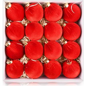 Velvet Ornaments for Christmas Tree Decorations - Red Christmas Ball Ornament for Indoor Holiday Decor - Shatterproof Xmas Bulbs Ornaments 80mm 3.15inch - Pack of 16