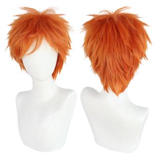 ANOGOL Hair Cap + Short Orange Wig Men Women Ginger Male Wig Cosplay Anime Short Ginger Hair Orange Synthetic Wigs for Halloween Leprechaun Costume St. Patrick's Day Party Parade