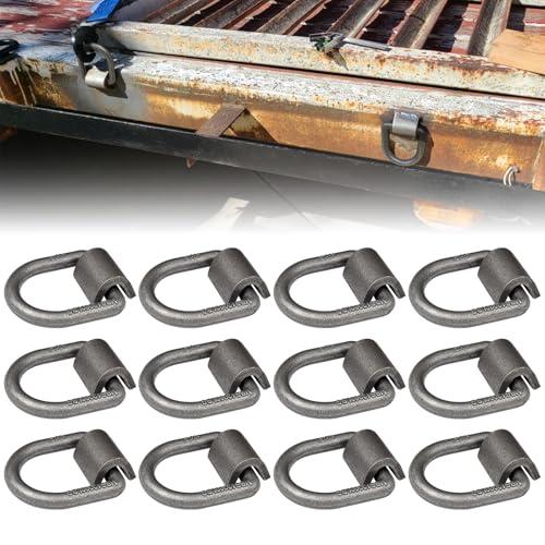1/2" Heavy Duty Weld-On Forged D Ring with Welding Clips, 11Pcs Trailer Tie Down D Ring Anchor for Truck Cargo with MBS 12,000 lbs