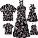 PATPAT Family Matching Summer Outfits, Hawaiian Vacation Women Beach Dress, Girls Sundress, Men and Boys Button Down Shirt (Medium, Black Floral)