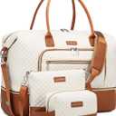 Weekender Bags for Women, Travel Duffle Bag Carry On Overnight Bag with Cosmetics Bag and Crossbody Purse for Gym Hospital, Gifts for Women, Beige Brown (Medium)