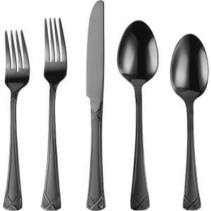 30-Piece Black Silverware Set, Stainless Steel Flatware Set Cutlery Set include Knives, Forks and Spoons Service for 6, Mirror Polished