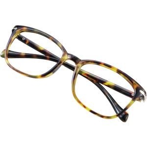 VisionGlobal Blue Light Blocking Glasses for Women, Anti Eyestrain, Computer Reading, TV Glasses, Stylish Square Frame, Anti Glare(Brown Tortoise,+5.00 Magnification)