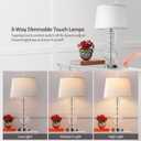 Hamucd 3-Way Dimmable Touch Control Clear Grey Glass Table Lamps Set of 2 with USB A+C for Modern Comtemporary Bedroom Nightstand Living Room Decor(Bulbs Included) (Clear)