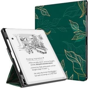 CoBak Case for 11" Kindle Scribe 3rd Generation 2025, Kindle Scribe Colorsoft with Two Viewing Angles - All New PU Leather Cover with Auto Sleep Wake, Pen Holder. Green Pattern