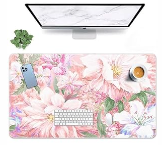 Britimes Large Gaming Mouse Pad Pink Watercolor Hand Painted Peony Flower Non-Slip Desk Pad Keyboard and Mouse Desk Mat for Gamer, Office & Home, 31.5 x 15.7 in