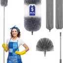Extra-Long Dusters Kits with Extension Pole, 5 in 1 Cleaning Tools with Extendable Long Handle, Cobweb Duster, Microfiber Dusting Clothes for Gap, High Ceilings and Fans, Blinds, Cars and Furniture