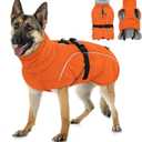 Queenmore Winter Dog Coat Warm Dog Jacket Vest Waterproof Puffer Fleece Snowsuit Adjustable Buckle Leash Hole Reflective Cold Weather Parka for Large Dogs Girl Boy Orange XL