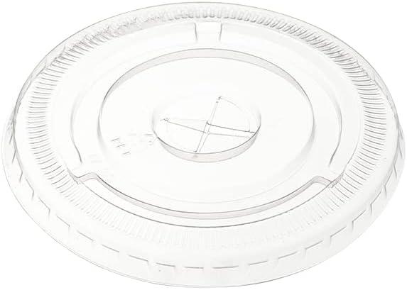 GUSTO [100 Count] Clear Flat PET Plastic Lids (No Hole) 98mm Snap-On Lids for 12, 16, 20 & 24 oz Milkshake Cups, Leak-Resistant & Stackable (Formerly Comfy Package)