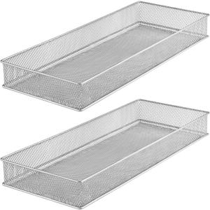 YBM HOME Silver Mesh Drawer Cabinet and or Shelf Organizer Bins, School Supply Holder Office Desktop Organizer Basket (2, 6x15x2 Inch)