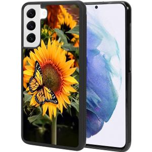 KANGHAR Compatible with Samsung Galaxy S21 Case Sunflower Butterfly Anti-Slip Drop Protection with Soft TPU Bumper Shockproof Protective Phone Cover for Women Girls