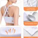 2 x Sports Bras for Women, Criss-Cross Back, Adjustable Wire-Free Medium Support Workout Bra with Removable Cups (X-Large, Snow White)