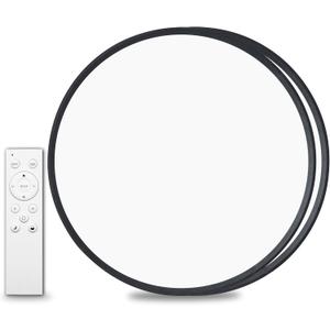 2Pack 20 Inch Remote Control Dimmable Large LED Flush Mount Ceiling Light Panel,40W 4350LM,2700K-6000K Adjustable Color,Ultra Thin Round Ceiling Light Fixture for Hallway Kitchen Home Office(Black)
