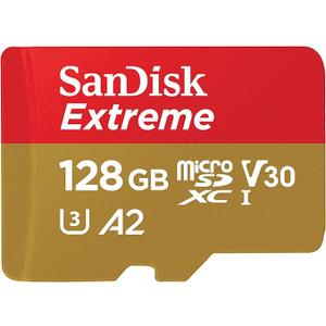 SanDisk 128GB Extreme microSDXC UHSI Memory Card with Adapter  Up to 190MB/s, C10, U3, V30, 4K, 5K, A2, Micro SD Card  SDSQXAA128GGN6MA