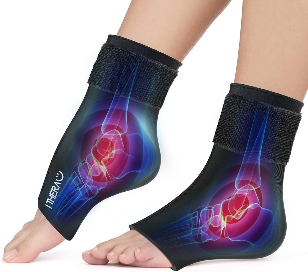 iTHERAU Ankle Ice Pack Wrap 2 Pack, Reusable Gel Hot & Cold Therapy for Foot & Heel Injuries | Achilles Tendonitis, Plantar Fasciitis, Swelling, Sprained, Pain Relief