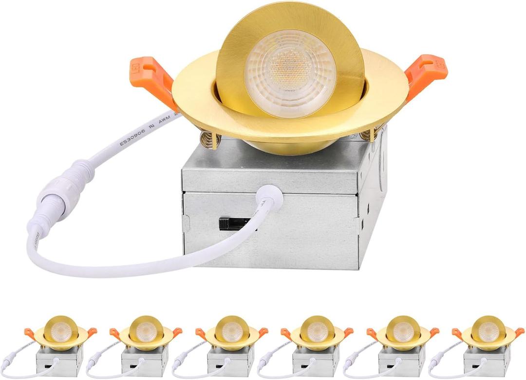 ZYC Gimbal LED Recessed Lighting - 3 Inch 5CCT 7W 360° Rotation Adjustable Eyeball Light,LED Swivel Spotlight,Directional Sloped Ceiling Light,Dimmable Canless Wafer Downlight Pack of 6 Gold.