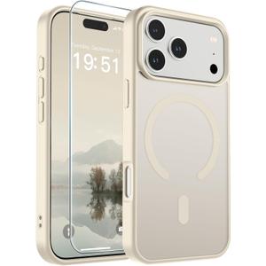 SUPFINE Magnetic for iPhone 17 Pro Case (Compatible with MagSafe)(Military Grade Drop Protection) Translucent Matte Shockproof with Anti-Fingerprint Phone Cover,Antique White