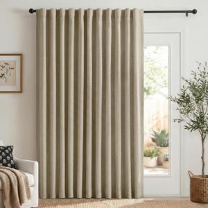 100% Blackout Shield Linen Blackout Curtains for Bedroom 90 Inches Long, Back Tab/Rod Pocket Living Room Drapes, Thermal Insulated Blackout Curtains 1 Panel Set, 100" W x 90" L, Oatmeal