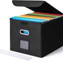 CADONO File Organizer Box with Lid, Large Hanging File Folder Organizer with Plastic Slide, Collapsible Portable Filing Storage Boxes for Office/Decor/Home (Black, 14.9 x 12.59 x 10.8 inch)