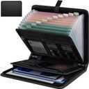 Huolewa Fireproof Accordion File Organizer, Portable Expanding File Folder with Waterproof Zipper&Labels, Black Document Organizer with 13 Pockets, File Organizer for Important Document/Paper Storage