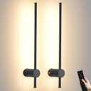 LED Wireless Wall Sconce with Remote Control, Dimmable/350 Rotate/Timing/USB Rechargeable Battery Powered Indoor Wall Lamps, 23.6 inch Black Wall Lights Set of Two for Hallway, Living Room, Bedroom